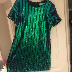 Green, Blue, and Black Sequin Cocktail Dress